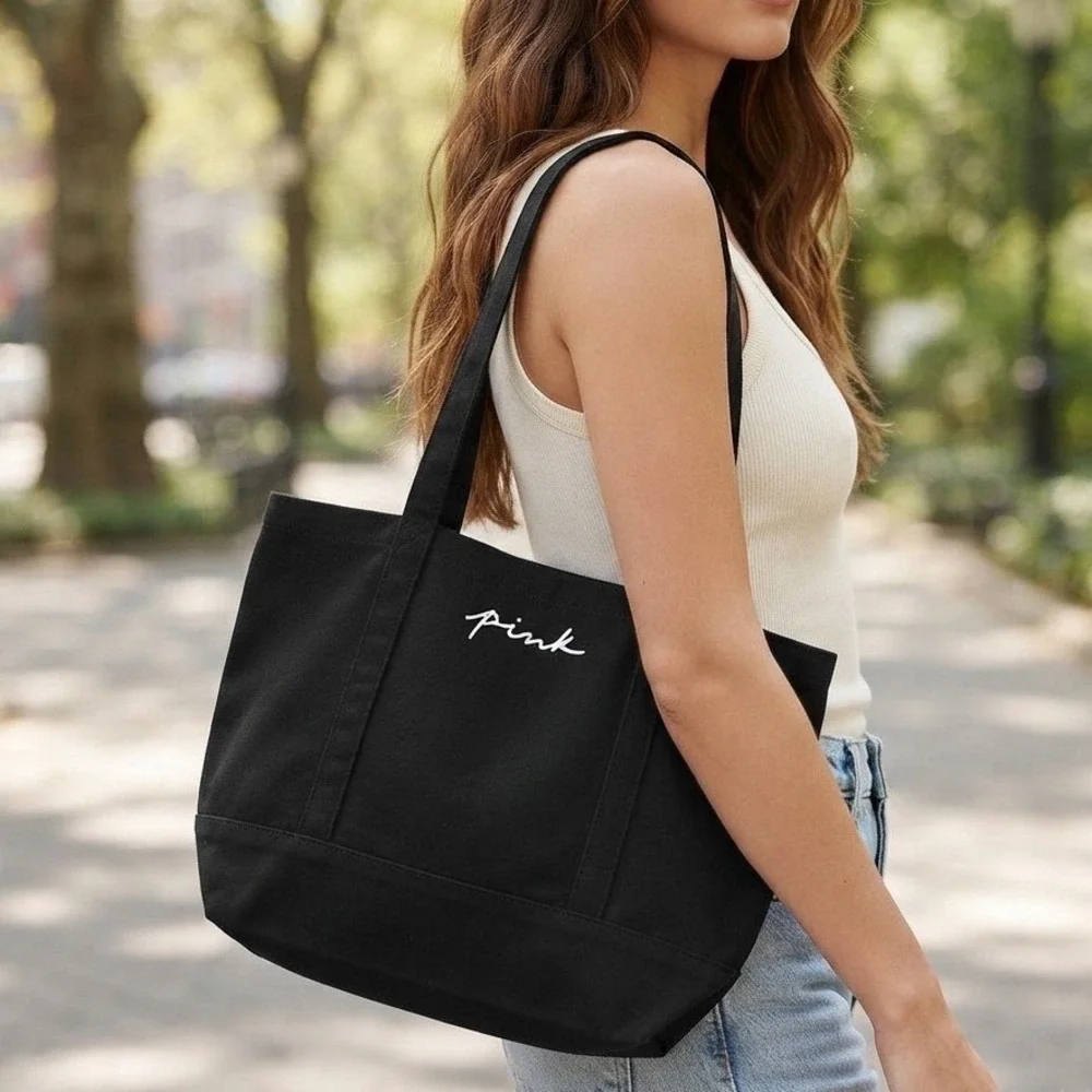 Victorias Secret PINK Black Canvas Tote Bag New With Tags‎